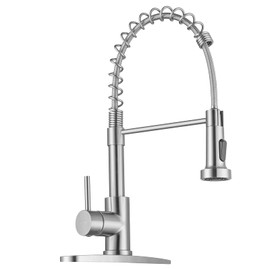 WEWE Kitchen Faucets, Brushed Nickel Kitchen Faucet with Pull Down Sprayer, Industrial Spring Single Handle Stainless Steel Kitchen Sink Faucet with Deck Plate, 1 Hole or 3 Hole for Laundry Rv