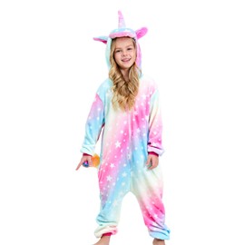 Ceruwum Girls Unicorn Sleepsuit Kids Unicorn Onesie Pyjamas (Light Rainbow, 3-4 Years)