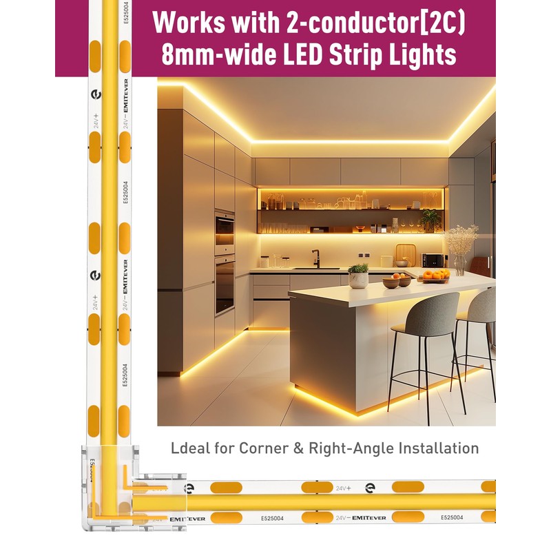 EMITEVER 8mm LED Strip Connectors 12pcs, Led Corner Connector L-Shaped