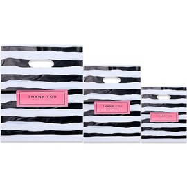 YIMIKE Thank You Merchandise Bags,100pcs 3 Size Mixed Plastic Retail Shopping Bags,Small Business Bag,Die-Cut Bags, Reusable Thank You Gift Bags with Handle