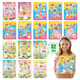 Partywind Happy Easter Stickers for Kids, 476 PCS Rabbits Chicks Eggs Stickers for Easter Basket Stuffers Goodie Bag Fillers, Easter Decorative Stickers for Party Supplies Favors (32 Sheets)