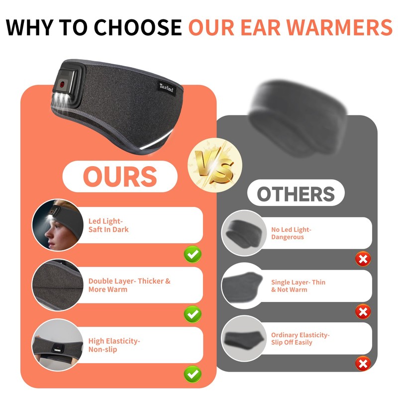 LED Winter Headbands for Women and Men Ear Warmer Headband