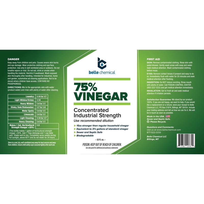75% Pure Vinegar - Concentrated Industrial Grade 32oz
