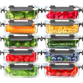 Skroam 10 Pack Glass Meal Prep Containers, 22 OZ Glass Airtight Food Storage Containers with Lids, Pantry Kitchen Storage Containers for Lunch, Food Storage, Meal Prep, Lunch Bento Boxes