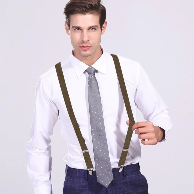 KIYFXA Brown Suspenders Men Suspenders Adjustable X-Back Brown Suspenders For
