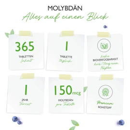 Molybdenum, 150 mcg, 365 tablets for one year, pure sodium molybdate, laboratory tested, essential trace element, high dose, vegan