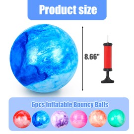 FUTUREPLUSX 6PCS Inflatable Balls with Pump, Marbleized Bouncy Balls 8.7" Sensory Balls Kickball Dodge Ball for Kids Summer Beach Outdoor Game
