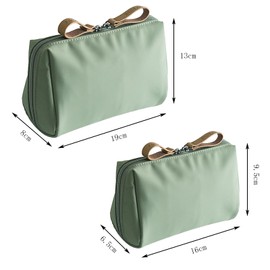 Nylon Cosmetic Bag, Pack of 2 Portable Travel Make Up Bag, Handbag Cosmetic Bag, Waterproof Makeup Bag, Travel Toiletry Bag with Compartments for Family, Dressing Table, Travel, Business, Green,