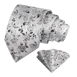 Alizeal Mens Floral Patterned Tie with Pocket Square Stylish Unique for Business Wedding Party Necktie Set, Gray