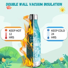 Water Bottle, 500 ml, BPA-Free, Stainless Steel, 304 Stainless Steel, Water Bottle, Double-Walled Vacuum Insulated, Insulated Bottle for School, Travel, Jogging, Camping - Moss Green Insulated Flask