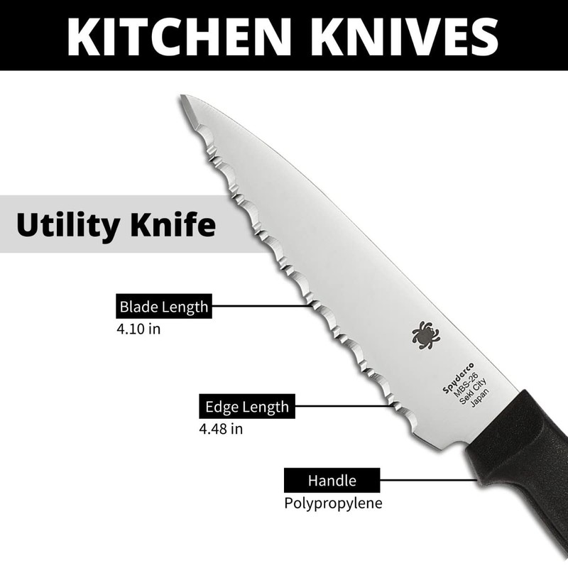 Spyderco Lightweight Kitchen Utility Knife with 4.5" MBS-26 Stainless Steel