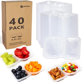 SINTENILL 40 Sets Double Compartment Snack Containers with Lid, Reusable Snack Pack Containers for Portion Control, Meal Prep, Condiment Containers for School Office Travel, Stackable, Leakproof