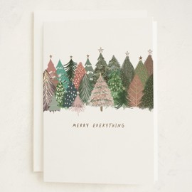 Minted Merry Everything Holiday Card, Folded 5x7 Christmas Card with Colorful Hand-Illustrated Christmas Trees, Gold Foil-Pressed, Luxurious Paper, Interior Message Included, 8 Cards with 8 Envelopes