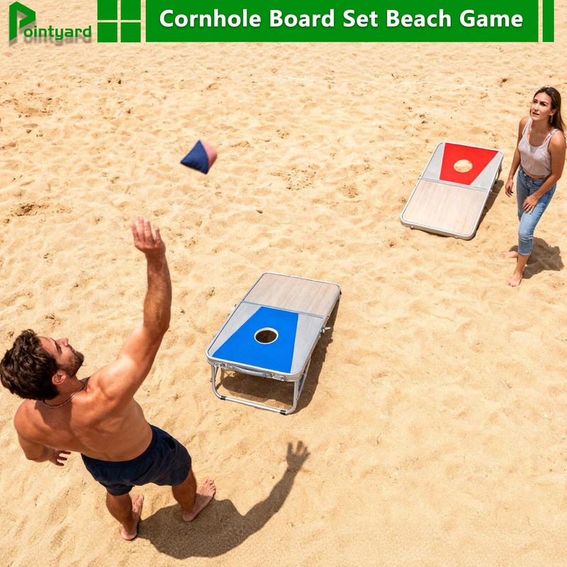 Pointyard Portable Cornhole Board Set - Foldable Aluminum Frame Cornhole