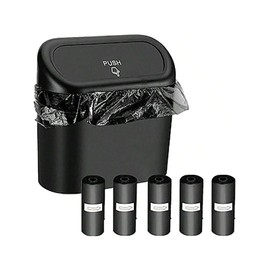 RAMMASUN Leak-Proof Mini Car Trash Can with Lid & 5 Packs of 150 Garbage Bags - The Perfect Car Accessory!