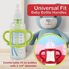 TonGass (3-Pack) Bottle Handles for Dr Brown Narrow Baby Bottles with Easy Grip Handles to Hold Their Own Bottle - BPA-Free Soft Silicone - Red Green 