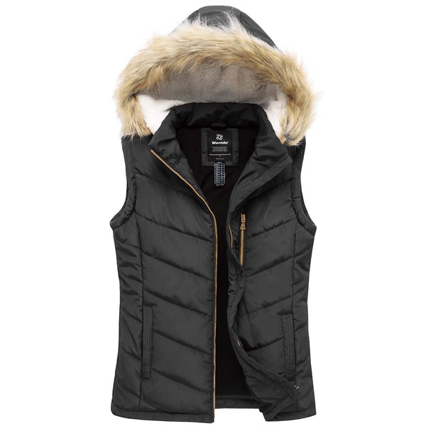Wantdo Women's Insulated Thicken Quilted Vest Padding Hooded Puffer Vest (Black, Medium)