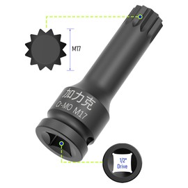 FOCMKEAS 1/2-Inch Drive x M17(17mm) Impact XZN Triple Square Spline Bit Socket, Metric Lengthen Screwdriver Socket Adapter, 3-Inch Length, CR-MO Steel, One-Piece Construction, Black