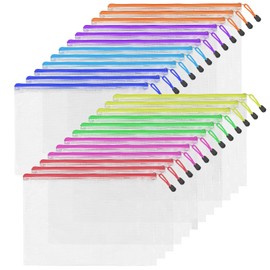 24pcs A4 Mesh Zipper Pouch Bags, Mesh Bags with Zipper Bulk, Pouches for Organization, Clear Storage Bags for Classroom, Travel, Office