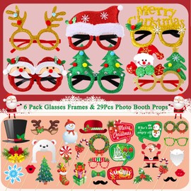Christmas Decorations 35Pcs Christmas Glasses Frame Photo Booth Props Christmas Decorations Party Favors for Kids & Adults Family Party Supplies