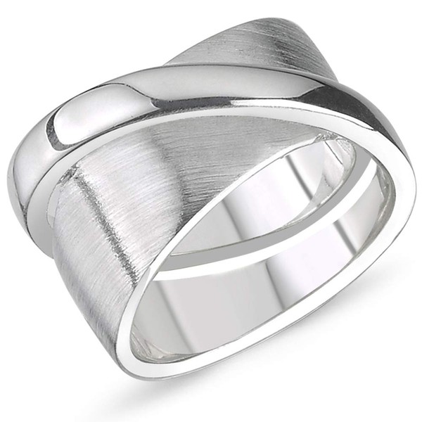 Vinani Design Double Ring Flat and Rounded Shiny Matt 925