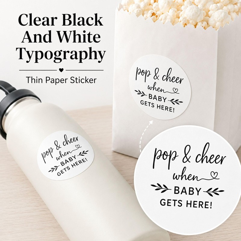 Baby Shower Popcorn Favor Stickers: 120 Round Pop and Cheer