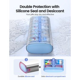 Vaydeer 7 Day Weekly Pill Organizer (Support 2 Times a Day), Metal Travel Pill Case, Large Capacity Daily Cute Pill Box for Supplements, Pills, Vitamins and Medication (Sliver)