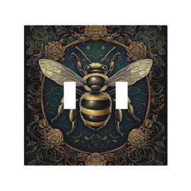 Donecmminery Decorative Switch Plates Mid Century Bee Dark Floral 2 Gang Double Toggle Outlet Light Switch Cover Wall Plate Electrical Faceplate For Home Office Decor