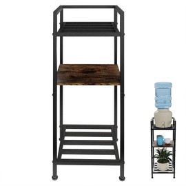 Water Dispenser Stand 5 Gallon Water Jug Holder 3-Tier 32'' Metal with Wood Jug Holder for 1-5 Gallon Water Bottles/Crocks and Plants Floor Stand (1 Wood 2 Metal)