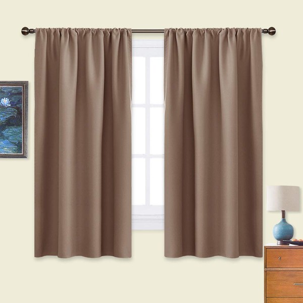 NICETOWN Kids Blackout Curtain Panels - Window Treatment Thermal Insulated Solid Rod Pocket Blackout Curtains/Drapes for Bedroom (Set of 2 Panels, 42 by 63 Inch, Cappuccino)