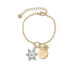 Delight Jewelry Silvertone Snowflake with Clear Crystal Goldtone Discover Dream Explore Zoey Charm Bracelet, 6.5+2" Extender