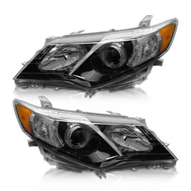 AS Headlights Assembly Replacement for 2012 2013 2014 Toyota Camry L/Se/Le/Xle/Hybrid Black Housing Amber Reflector Clear Lens Driver and Passenger Side