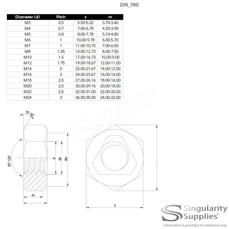 M4 (4mm) All Metal Self Locking Nut - Stainless Steel