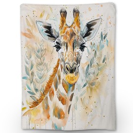 Ti Caldi Artistic Giraffe Watercolor Blanket - Soft Cozy Lightweight Flannel Throw Blanket for Couch, Bed, Travel, Outdoor | Warm Fuzzy Blankets for Adults Kids Women Girls 50×60 in