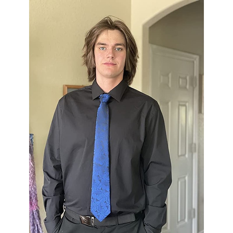 Alizeal Men's Classic Paisley Tie with Pocket Square Set, 174-Dark