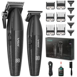 VGR 640 Professional Hair Clippers for Men, 9000RPM Cordless Barber Clippers and Trimmers Set, Zero Gap T-Blade Hair Cutting Kit, DLC Coated Ceramic Blade Barber Kit with LED Display(Black)