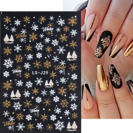 Christmas Glitter Nail Art Stickers Christmas Gold 3D Self-Adhesive Nail Stickers Sliver Snowflake Xmas Winter Nail Decals Nail Art Design Supplies for Women Nail Decoration