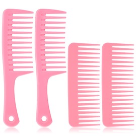 Pack of 4 Curling Combs Pink Large Wide Teeth Combs Plastic Thickened Women's Hair Comb 2 Styles Styling Comb for Men Women Curly Thick Hair Finishing