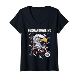 Germantown Maryland Patriotic Eagle USA Flag Vintage Design V-Neck T-Shirt