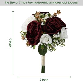 DIYDOFUN Wedding Bridesmaid Bouquets Set of 2, Artificial Silk Flowers Arrangement for Ceremony Marriage Proposal Party Anniversary Decorations - Burgundy & Gold & White