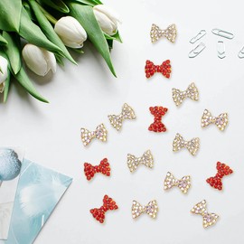 WOKOTO 15 Pcs 3D Bow Nail Charms Gold Bowknot Nail Gems and Charms Red Nail Rhinestones Ab Nail Bows Charms and Rhinestones Decorations for Acrylic Nails Design Bowtie Charms for Women Girls