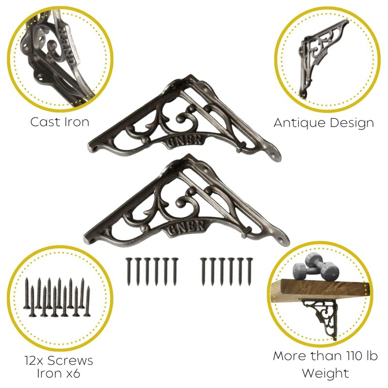 Edenic 2pcs Scaffold Board Shelf Brackets - 6x6 Inch Black
