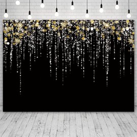 Sendy 7x5ft Black and Gold Party Photo Backdrop for Girls Gold Spots Bridal Shower Photography Background Glitter Diamond Birthday Party Prom Banner Photo Shoot Props