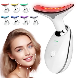 Anti-Wrinkle Neck Face Massager With 7 LED Colors,Facial Sculpting Tool,Skin Rejuvenation Device with Thermal,Triple Action LED and Vibration,for Anti-Aging,Lifting and Tightening