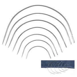 JJUNW Pack of 28 Curved Sewing Needles, C Shape Upholstery Needles, Curved Needles Set, Leather Needles, Sewing Needles for Sewing, Round Leather Saddle Needle for Leatherworking, Canvas Repairs (7