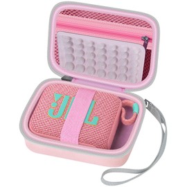 Grapsa Case for JBL Go 4 / JBL Go 5 Ultra Portable Bluetooth Speaker, Hard Travel Case with Mesh Pocket & Elastic Strap, Water-Resistant Storage Bag for Travel, Beach, Camping - Case Only (Pink)