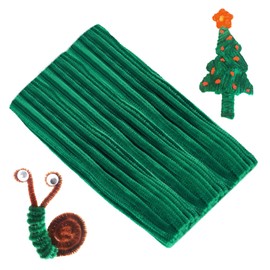 Cuttte Pipe Cleaners Craft Supplies - 100pcs Dark Green Pipe Cleaners Craft Kids DIY Art Supplies, Pipe Cleaner Chenille Stems, Dark Green Pipe Cleaners Bulk (6 mm x 12 inch)