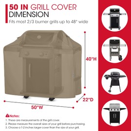 Unicook 50 Inch Grill Cover for Outdoor Grill, Gas BBQ Cover with Sealed Seam for Weber Charbroil Nexgrill etc, Heavy Duty Waterproof Fade Resistant, Neutral Taupe