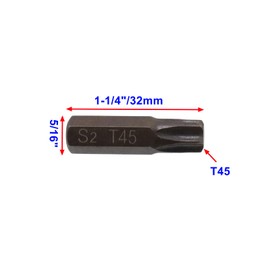 Rannb T45 Torx Screwdriver Bit Set 6 Point Star Bits 1-1/4" Length with 5/16" Hex Shank for DIY Hand-Making Repair -5pcs