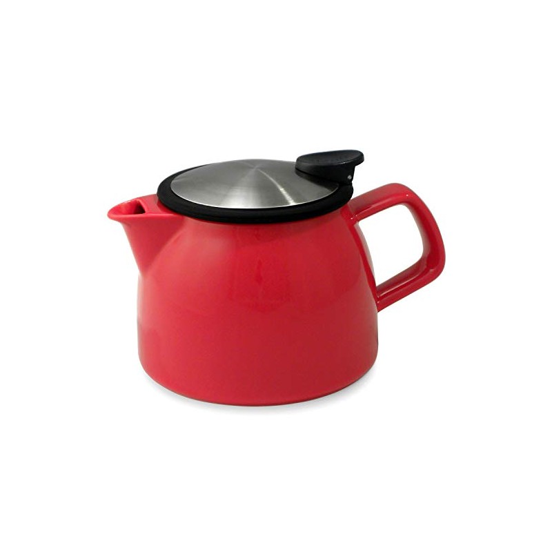 FORLIFE Bell Ceramic Teapot with Basket Infuser, 16-Ounce/470ml, Red